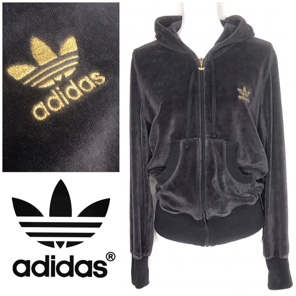 adidas Tops - adidas Gray Velour Zip Front Hoodie Jacket Trefold